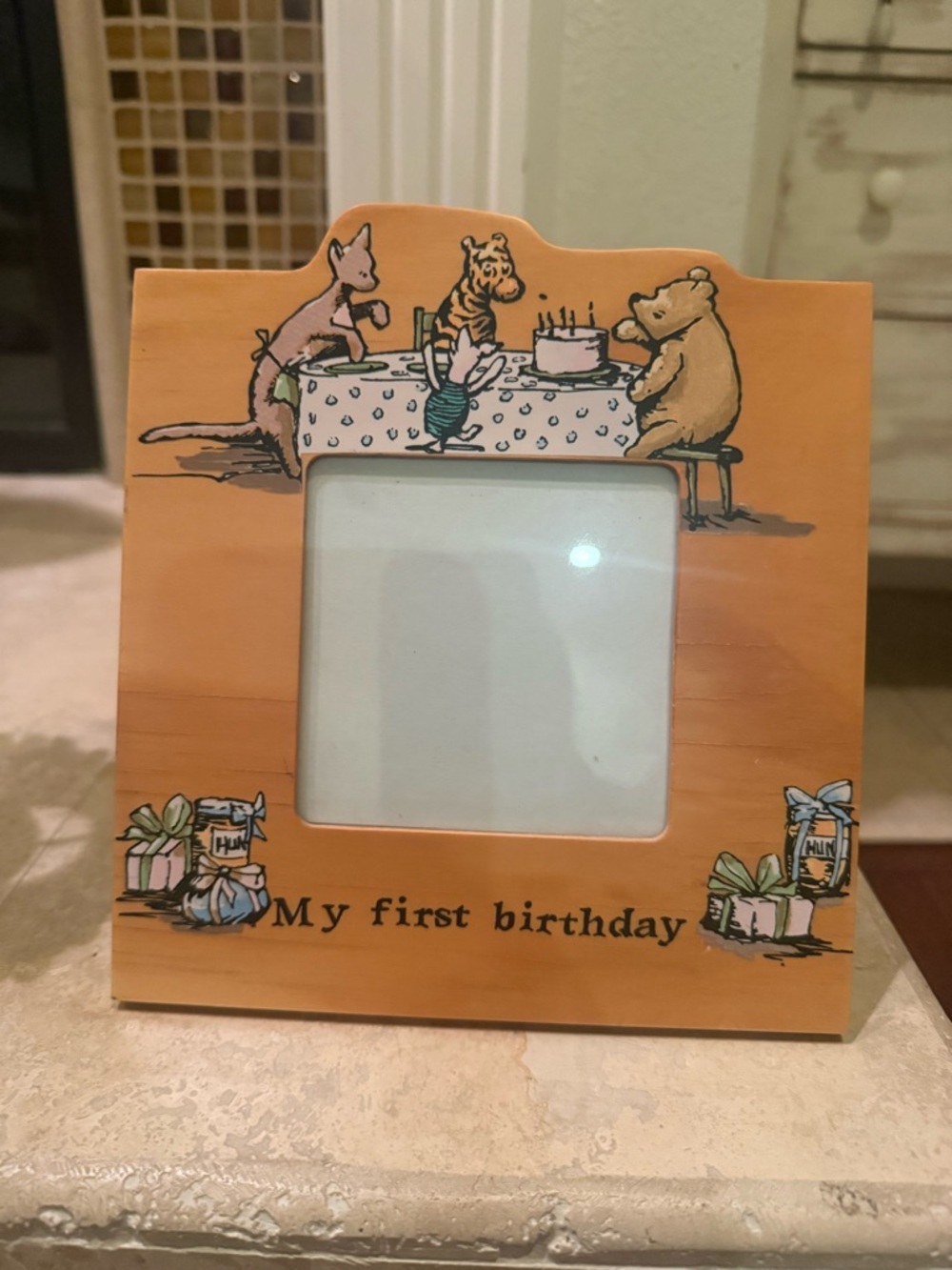 Vintage Winnie The Pooh And Friends Wooden Photo Picture Frame My First Birthday
